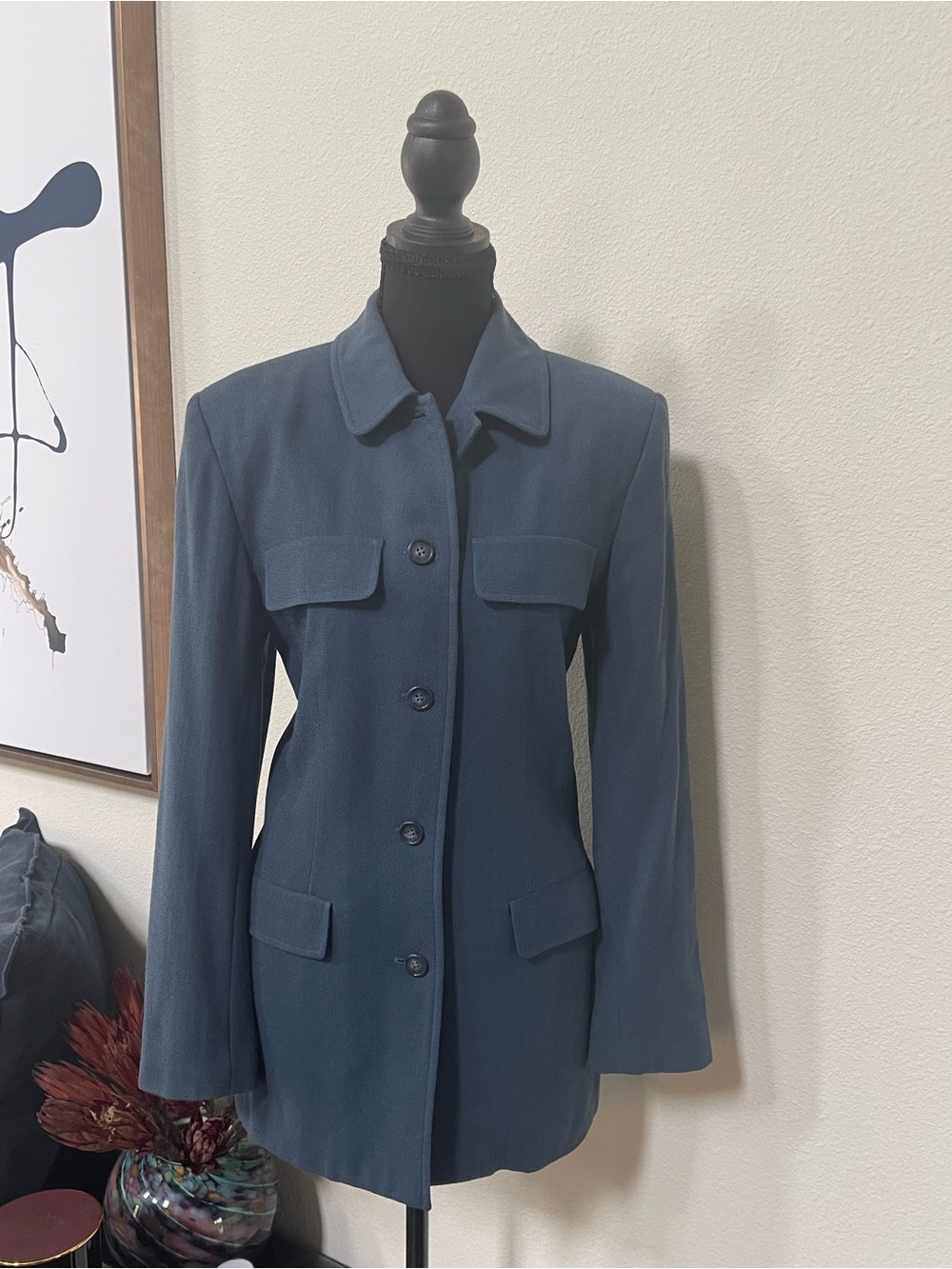 Chaus Navy Button-Front Tailored Blazer Jacket